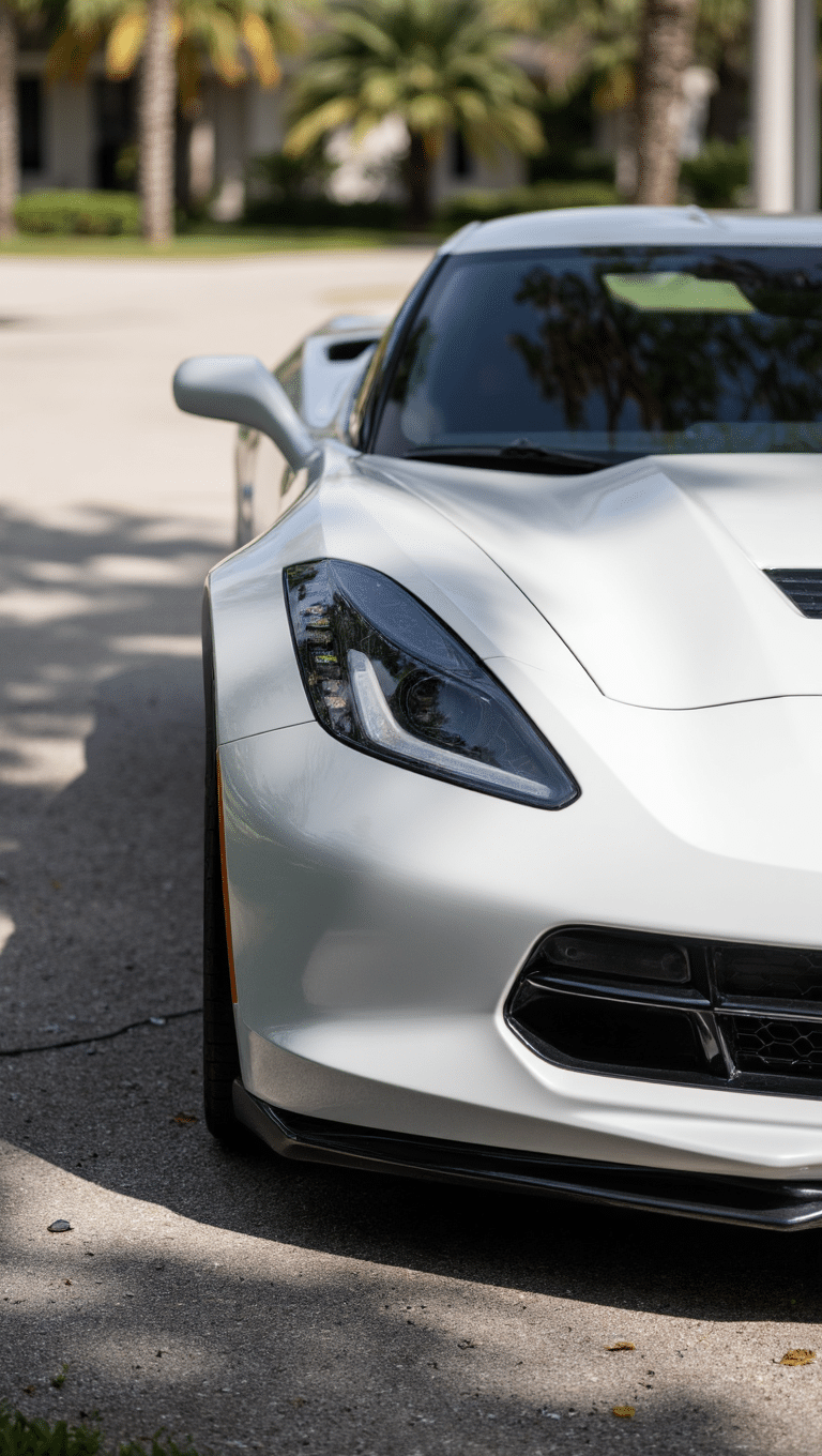 White Corvette freshly detailed by Mobile Car Detail Jax